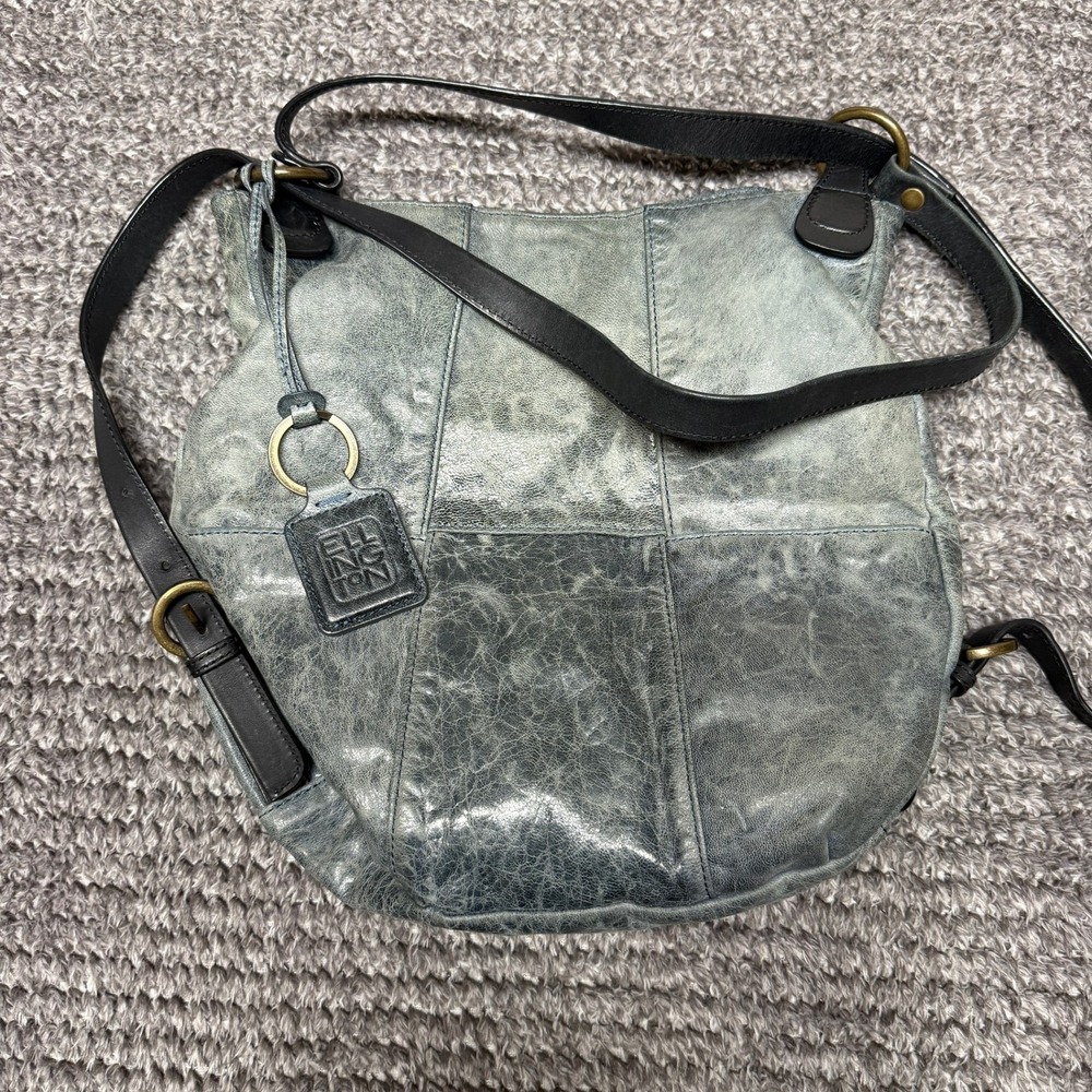 Ellington Womens Distressed Leather Shoulder Bag Hobo Convertible Blue Gray - Picture 7 of 7